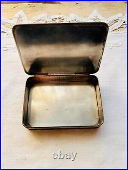 Antique Victoria Marked Sterling Silver Cigarettes Trinket Hinged Lid Box