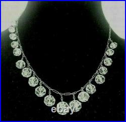Antique Victorian 925 marked Sterling Necklace Faceted Clear Topaz Stone Jewelry