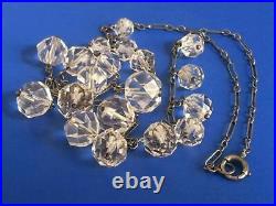 Antique Victorian 925 marked Sterling Necklace Faceted Clear Topaz Stone Jewelry