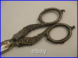 Antique Victorian Ornate Sterling Silver 10 Scissors with Sheath Marked SA