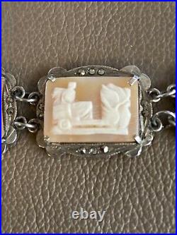 Antique Victorian Sterling Silver Cameo Link Bracelet with marcasite 800 Mark