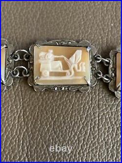 Antique Victorian Sterling Silver Cameo Link Bracelet with marcasite 800 Mark