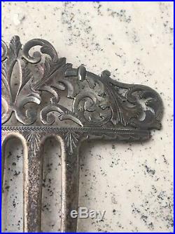 Antique Victorian Sterling Silver Marked Etched Filigree Hair Comb 13g
