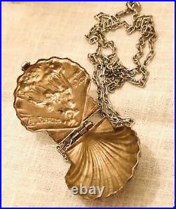 Antique Victorian Sterling Silver Shell Locket Jesus Mary St Teresa Medal Chain