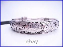 Antique Vintage Asian Sterling Silver Aesthetic Lotus Flower Wedding Bracelet