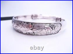 Antique Vintage Asian Sterling Silver Aesthetic Lotus Flower Wedding Bracelet