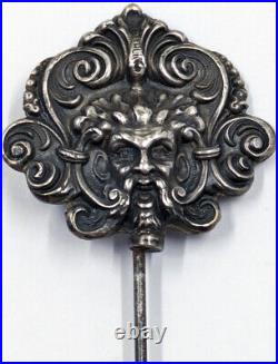 Antique Vintage Long Hat Pin Tarnished Marked Sterling Silver Demon Devil Evil