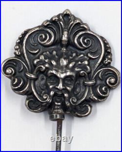 Antique Vintage Long Hat Pin Tarnished Marked Sterling Silver Demon Devil Evil