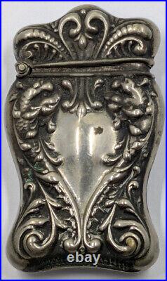 Antique Vintage Sterling Silver Marked Match Safe Nouveau Mythological Dragons