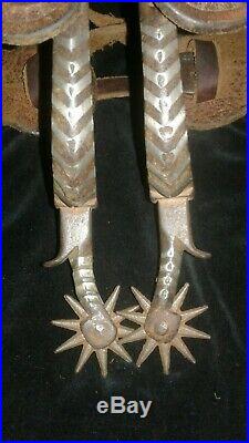 Antique Western Spurs Buermann Maker Marked Double Mounted Sterling Silver