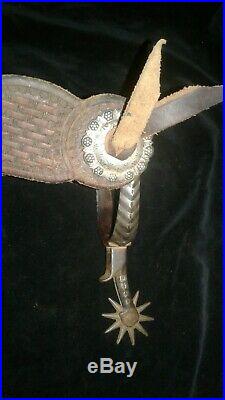 Antique Western Spurs Buermann Maker Marked Double Mounted Sterling Silver