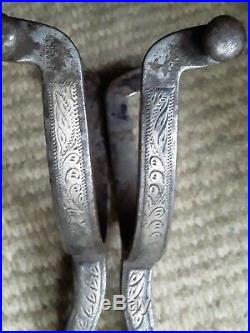 Antique Western Spurs Buermann Maker Marked Mounted Sterling Silver