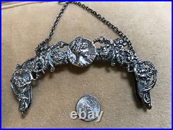 Antique marked Sterling silver repousse purse handbag frame portrait medallion