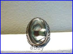 Antique signed Native American sterling silver arrow abalone ring 7.5 hand craft