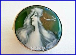 Antique sterling silver & enamel portrait Pill Box. French Marked and Signed