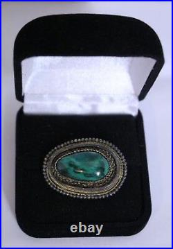 Antique sterling silver pin brooch Marked Made in Israel 935 Malachite stone