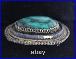 Antique sterling silver pin brooch Marked Made in Israel 935 Malachite stone