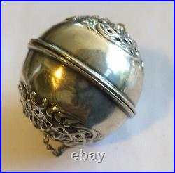 Antique vintage Art Nouveau sterling silver marked Fancy TEA BALL with chain