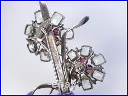 Antq FRENCH Depose Sterling Silver Crab Mark Signed Marsin Glass Flower Brooch