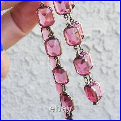 Art Deco 925 Sterling Silver Pink Crystal Bracelet & Necklace Marked 925 510 9