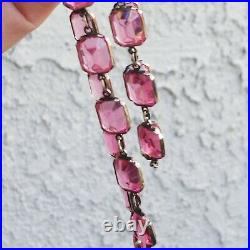 Art Deco 925 Sterling Silver Pink Crystal Bracelet & Necklace Marked 925 510 9