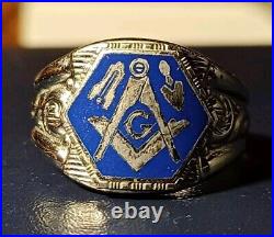 Art Deco Masonic Ring Marked Sterling Beautiful Enameling & Symbolism Read