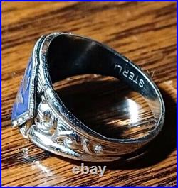 Art Deco Masonic Ring Marked Sterling Beautiful Enameling & Symbolism Read