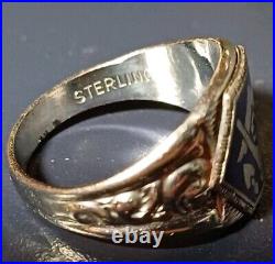 Art Deco Masonic Ring Marked Sterling Beautiful Enameling & Symbolism Read