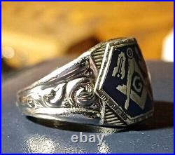 Art Deco Masonic Ring Marked Sterling Beautiful Enameling & Symbolism Read