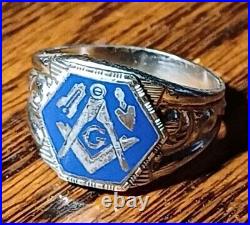 Art Deco Masonic Ring Marked Sterling Beautiful Enameling & Symbolism Read