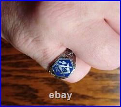 Art Deco Masonic Ring Marked Sterling Beautiful Enameling & Symbolism Read