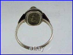 Art Nouveau Green Sandstone Scareb Ring Size 8 Sterling Silver Egyptian Marks