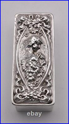 Art Nouveau Sterling Silver box, Rectangular, marked Sterling and 925 7 cm long