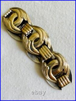 Art deco sterling silver 14k gold bracelet beautiful wing design marked gorgeous