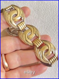 Art deco sterling silver 14k gold bracelet beautiful wing design marked gorgeous