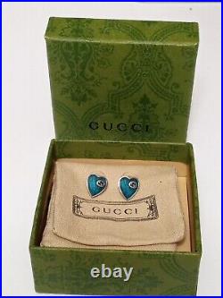 Auth GUCCI Sterling Silver Heart G Logo Earrings Marked AGI925 MADE IN ITALY