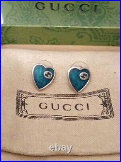 Auth GUCCI Sterling Silver Heart G Logo Earrings Marked AGI925 MADE IN ITALY