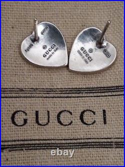 Auth GUCCI Sterling Silver Heart G Logo Earrings Marked AGI925 MADE IN ITALY