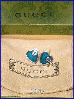 Auth GUCCI Sterling Silver Heart G Logo Earrings Marked AGI925 MADE IN ITALY