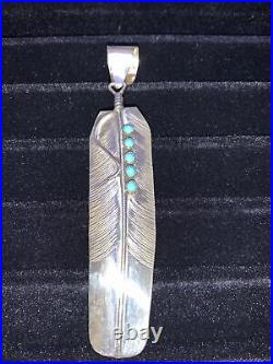 BB Sterling Silver Marked Navajo Feather Turquoise Pendant