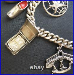 BIG 1950's 800 Silver LARGE Charm Bracelet 1958 Worlds Fair Articulated & Enamel