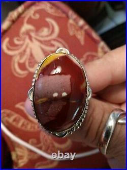 BIG SALE! Vintage Lg. Colorful Precious Stone Sterling Silver Oval Ring Mark 925