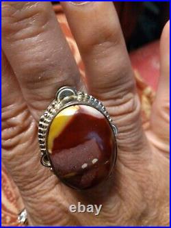 BIG SALE! Vintage Lg. Colorful Precious Stone Sterling Silver Oval Ring Mark 925