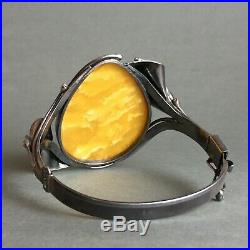 Beautiful Egg Yolk Baltic Amber Sterling Hinged Bangle Bracelet Marked 40g HUGE