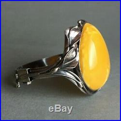 Beautiful Egg Yolk Baltic Amber Sterling Hinged Bangle Bracelet Marked 40g HUGE