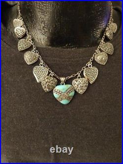 Beautiful One-of-a-Kind Marked Sterling Turquoise and Marcasite Heart Necklace
