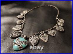 Beautiful One-of-a-Kind Marked Sterling Turquoise and Marcasite Heart Necklace