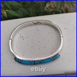 Beautiful Turquoise Inlay & Sterling Silver Bangle MARKED MEXICO tf-85 925