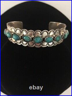 Beautiful Vintage Old Pawn Sterling Silver Turquoise Bracelet Marked VL
