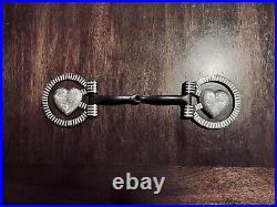 Beautiful Vintage Sterling Silver Inlay Large Chiseled Heart Snaffle Bit Marked